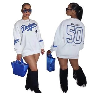 Women's White and Blue Graphic Sweatshirt